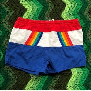 VINTAGE Lifestyle swim sport trunks shorts rainbow USA American flag M